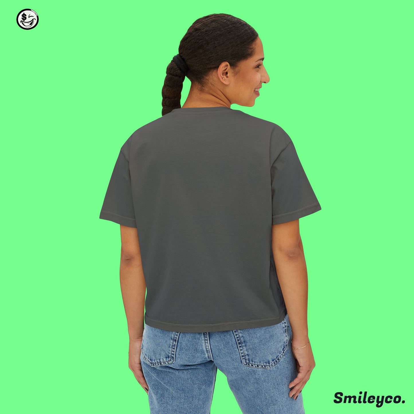 Smiley Graphic Boxy Tee - Women's Casual T-Shirt for Fun and Relaxation