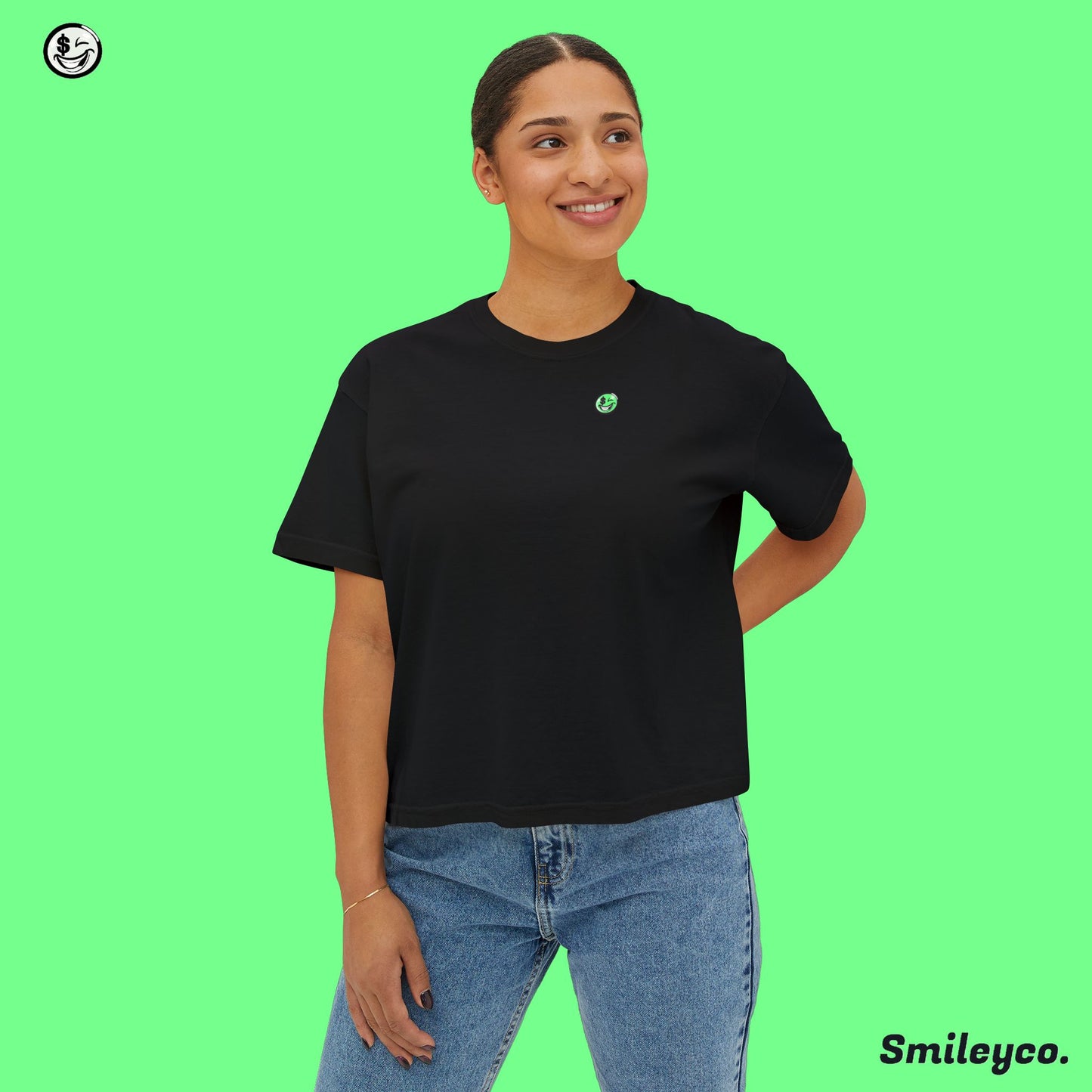 Smiley Graphic Boxy Tee - Women's Casual T-Shirt for Fun and Relaxation