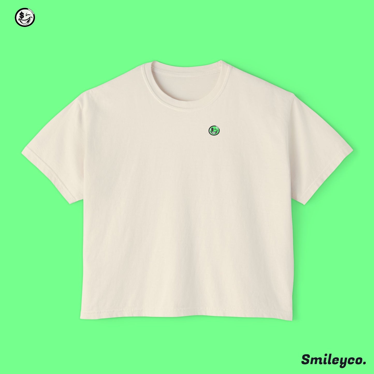 Smiley Graphic Boxy Tee - Women's Casual T-Shirt for Fun and Relaxation
