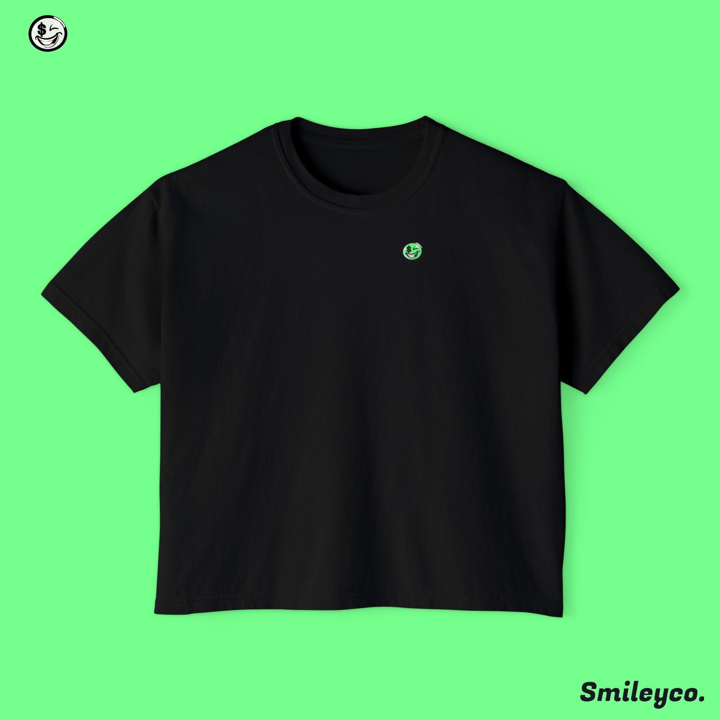 Smiley Graphic Boxy Tee - Women's Casual T-Shirt for Fun and Relaxation